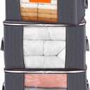 Lifewit 90L Large Storage Bags, Closet Organizers and Storage, Clothes Storage Bins with Lids, Foldable Storage Containers with Reinforced Handles for Clothing, Blanket, Bedding, Comforter 3 Pack Gray