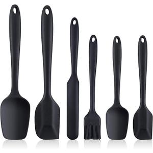 Spatulas Set of 6, Food Grade Silicone Spatulas, Heat Resistant, Seamless One Piece Design, Stainless Steel Core, Kitchen Utensils Nonstick for for Cooking, Baking and Mixing (Black)