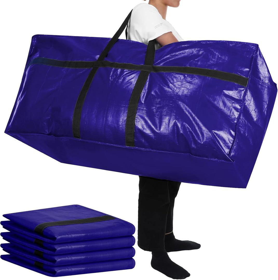 Windyun 4 Pack 57 Gallon Extra Large Moving Bags XXL Heavy Duty Storage Bag with Strong Zipper Handle Jumbo Big Tote Box Foldable for College Dorm Travel Clothes Duffle Blanket Pillow(Navy Blue)