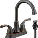 Bathroom Sink Faucet FRANSITON 4 Inch Faucet 2 Handle Bathroom Sinks Faucets Lead-Free Oil Rubbed Bronze Bath Sinks Faucets with Pop-up Drain Stopper and Supply Hoses
