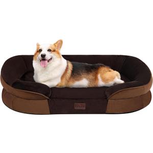 Dwanton Orthopedic Dog Bed for Medium Dogs with Gel Memory Foam, Waterproof Dog Sofa, Washable Pet Bed with Four Sided Bolster Cushion, Removable Cover & Non-Slip Bottom, 36", Brown