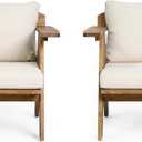 Christopher Knight Home Arcola Outdoor Club Chair with Cushion - Acacia Wood - Teak/Beige (Set of 2)