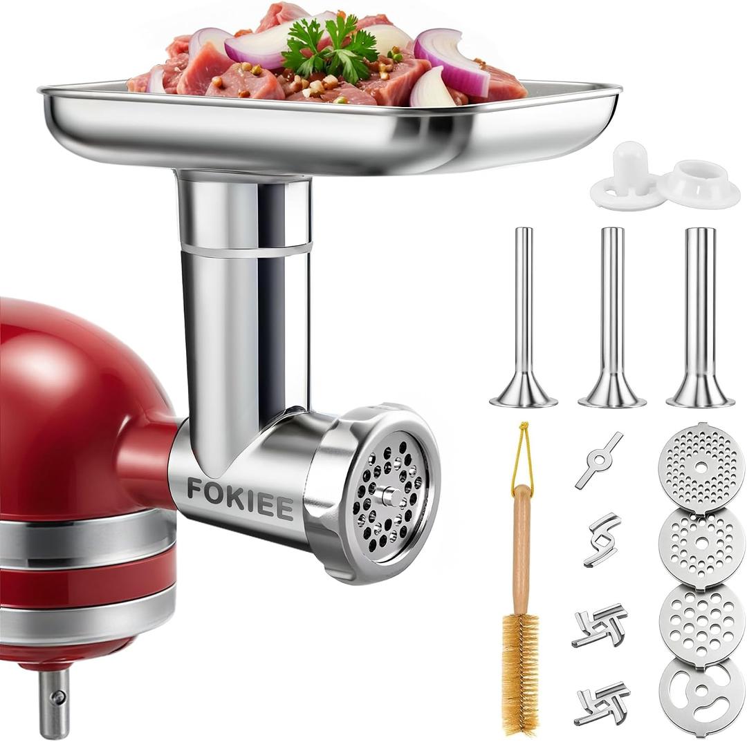 Stainless Steel Meat Grinder Attachments for KitchenAid Stand Mixer, Mixer Attachment for KitchenAid, Meat Grinder, Sausage Stuffer, Dishwasher Safe