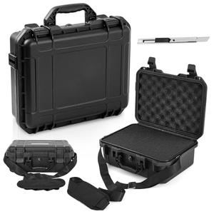 Relaxweex 14.3 x 11.4 x 4.5 Inch Waterproof Hard Case with DIY Customizable Foam Detachable Shoulder Strap and Utility Knife Waterproof Protective Case for Cameras, Lenses or Microphones, Equipments