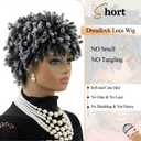 MOONSHOW Dreads Wig Short Grey Braided Wigs for Black Women Black and Grey Short Afro Curly Kinky Twist Braided Wigs Gray Faux Locs Curly Hair Wigs Synthetic Dreadlock Wig