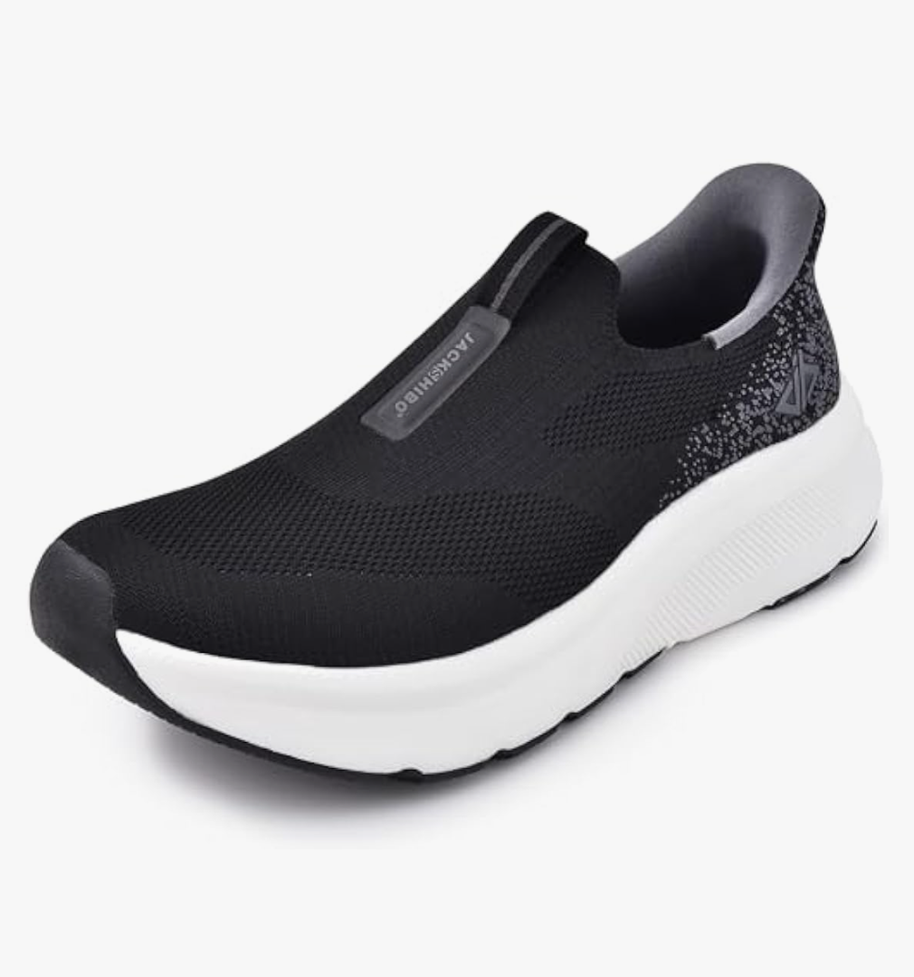 JACKSHIBO Mens Slip in Free up Hands Shoes Wide Toe Box Arch Support Orthopedic Walking Sneakers Cushioned Thick Zero Drop Sole Metatarsal Pads 13