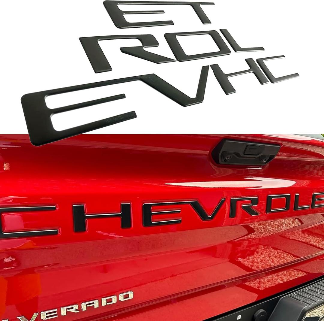 Tailgate Insert Letters Compatible with Chevy Silverado 2019 2020 2021 2022 2023 2024 2025 3D Emblems Badge with Strong Adhesive Matte Black