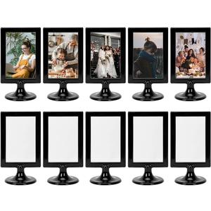 Double Sided Standing Picture Frames, 4x6 Inch 2 Sided Pedestal Photo Frame with Inserts and Base, Plastic Vertical Photo Frame For Display (Black, 10 Pack)