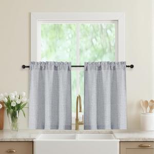 Grey Kitchen Curtains 30 Inch Length 2 Panels, Light Filtering Farmhouse Linen Textured Small Short Curtains Over Sink, Half Curtain Tiers for Cabinet Bathroom Cafe Basement, 30Wx30L Inch