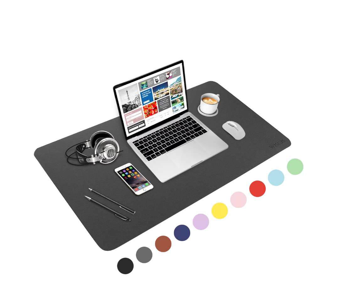 2 WisFox Mouse Pad, Leather Desk Pad Protector, Office Desk Mat, Non-Slip PU Leather Desk Blotter, Laptop Desk Pad, Waterproof Desk Writing Pad for Home Office Decor(Gray, 31.5" x 15.7")