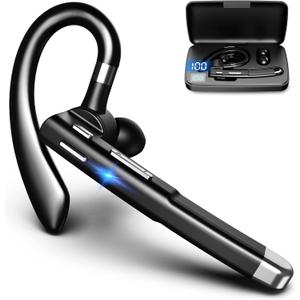 Hsility Bluetooth Headset for Work 500Hrs Standby Time with Charging Case 270 Degrees Rotatable Microphone with LED for Truck Driver Bussiness and Travel