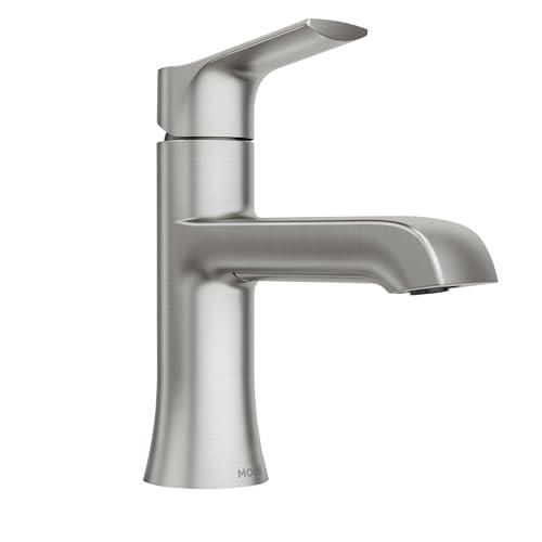 Moen LISO Spot Resist Brushed Nickel One-Handle Bathroom Faucet, One Hole Bathroom Sink Faucet with Optional Deck Plate and Push Down Drain, 84540SRN