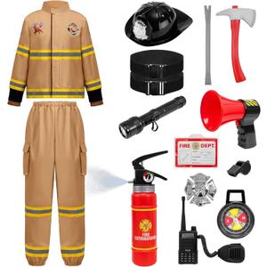 Spooktacular Creations Halloween Firefighter Costume for Kids, Brown Firefighter Roleplay Accessories for Toddler Party (Brown, S)