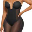 SHAPELLX Strapless Shapewear for Women Deep Plunge Corset Tummy Control Backless Bodysuit Mid Thigh Full Body Shaper, XL