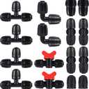 16 Pcs 1/2 inch Tubing Irrigation Fittings Kit, For (1/2" ID x0.6-0.63" OD) 16mm Drip Tubing Barbed Locked Nuts Connectors 2 Ends,2 Elbows,2 Switch Valves,2 US Standard Adapters,4 Tees 4 Couplings
