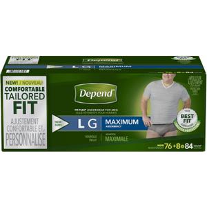 Depend Fit-Flex Large Maximum Absorbency Underwear for Men, 84 Ct Depend Fit-Flex Large Maximum Absorbency Underwear for Men, 84 Ct