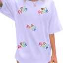 Pride Shirts Women LGBT Equality Sequin Shirt Glitter Rainbow Heart Graphic Tees Lesbian Pride Casual Summer Short Sleeve Top, S, Purple