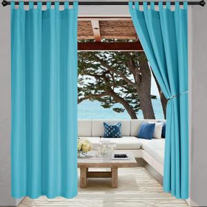 LORDTEX Indoor/Outdoor Curtains - Waterproof Tab Top Patio Curtains Sun Blocking Set of 2 Panels Thermal Insulated Curtain for Porch, Pergola, Cabana, Gazebo, 52 x 108 inch, Teal
