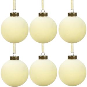 6 Pcs Velvet Christmas Balls Bulk Shatterproof Plastic Christmas Tree Decorations for Decorative Hanging Baubles (6, Beige, 3.94Inch)
