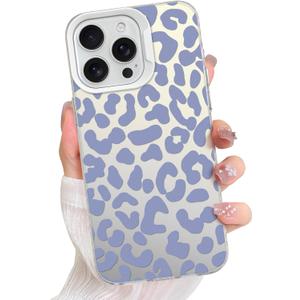 Compatible with iPhone 16 Pro Max Case Cute Aesthetic for Women Girls, Cool Leopard Cheetah Print Phone Case Trendy Girly Glossy Slim Shockproof Protective Cover, Grey Blue