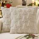 MIULEE Christmas Throw Pillow Covers Beige Christmas Decorations Set of 2 Xmas Tree 18x18 Pillow Covers Soft Plush Faux Wool Pillowcases Holiday Festivals Winter Home Decor Sofa Couch Bed Porch