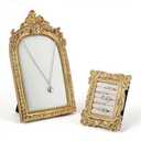 2 Pcs Vintage Jewelry Tray Set, Vintage Necklace Organizer with Velvet Backing and Ring Holder, Gold Ring Display Stand Frame, for Selling, Baroque Trinket Storage Dish Gifts for Women Wedding