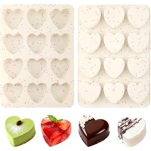 Heart Shaped Muffin Pan, 2 Pack 12-Cup Silicone Heart Cupcake Mold (24 Cavities Total), Nonstick Silicone Baking Molds for Mini Muffins, Brownies and Egg Bites