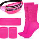 Tarpop 80s Neon Women Slouch Socks 90s Headbands Wristbands Fanny Pack Leg Warmers Sweatbands Waist Bag Women Party Costume