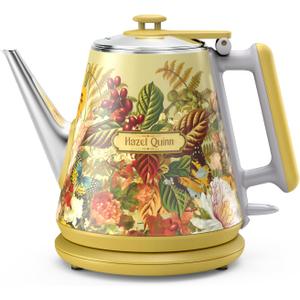 Hazel Quinn Retro X Eduardo Recife Collaboration Electric Kettle- 1 Litres / 34 Ounces Retro Small Tea Kettle, Double Wall, 304 Stainless Steel, 800W Fast Boiling, Cordless, BPA-Free, Auto Shut-Off (Floral Printed)