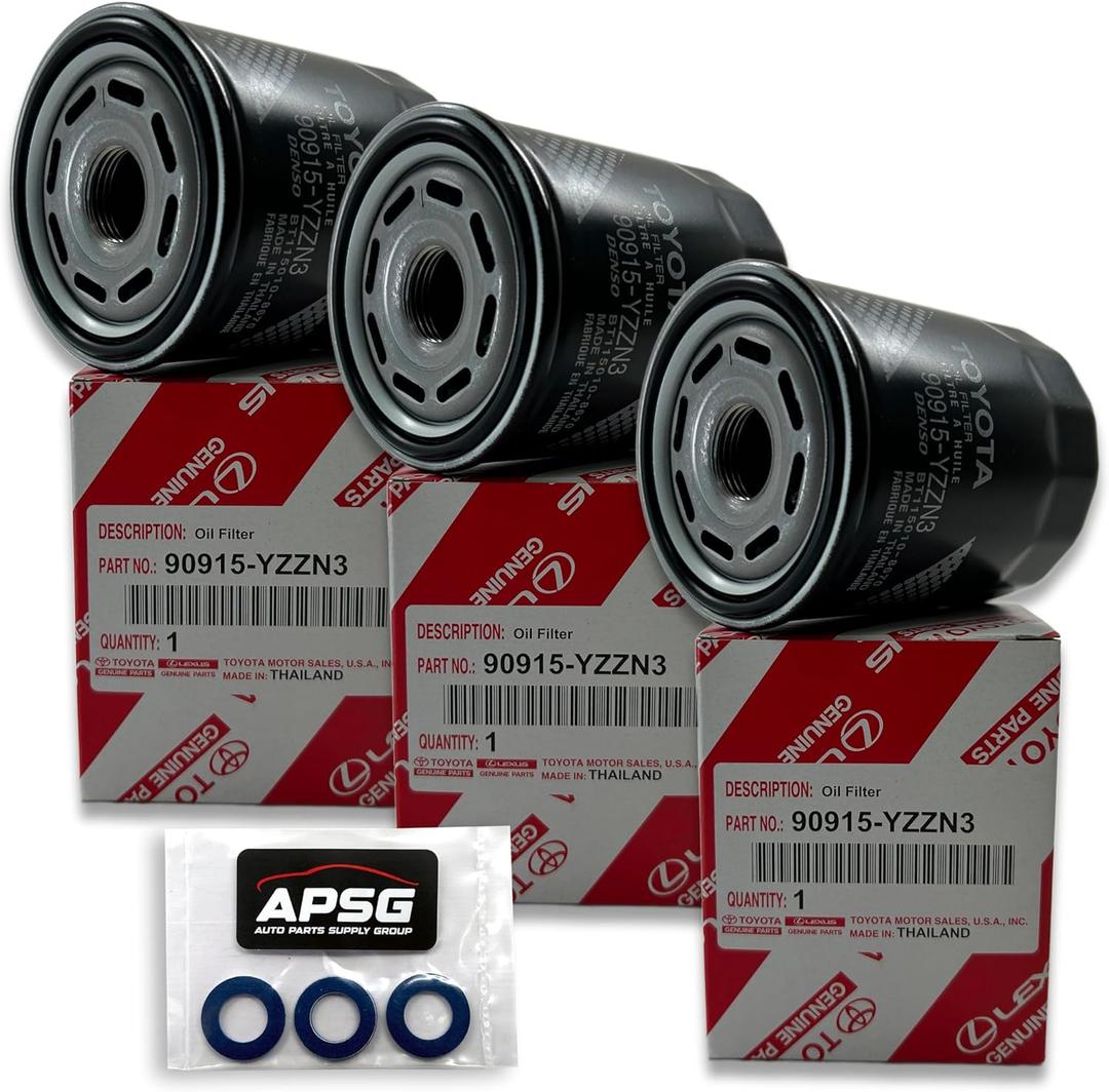 Genuine 90915-YZZN3 / 90915-10010 Oil Filter with APSG Drain Plug Crush Washer | OEM 3 PACK | Compatible with Toyota/Lexus 3.4L Tundra, Sequoia, LS500, LX600, GX550, LX700h