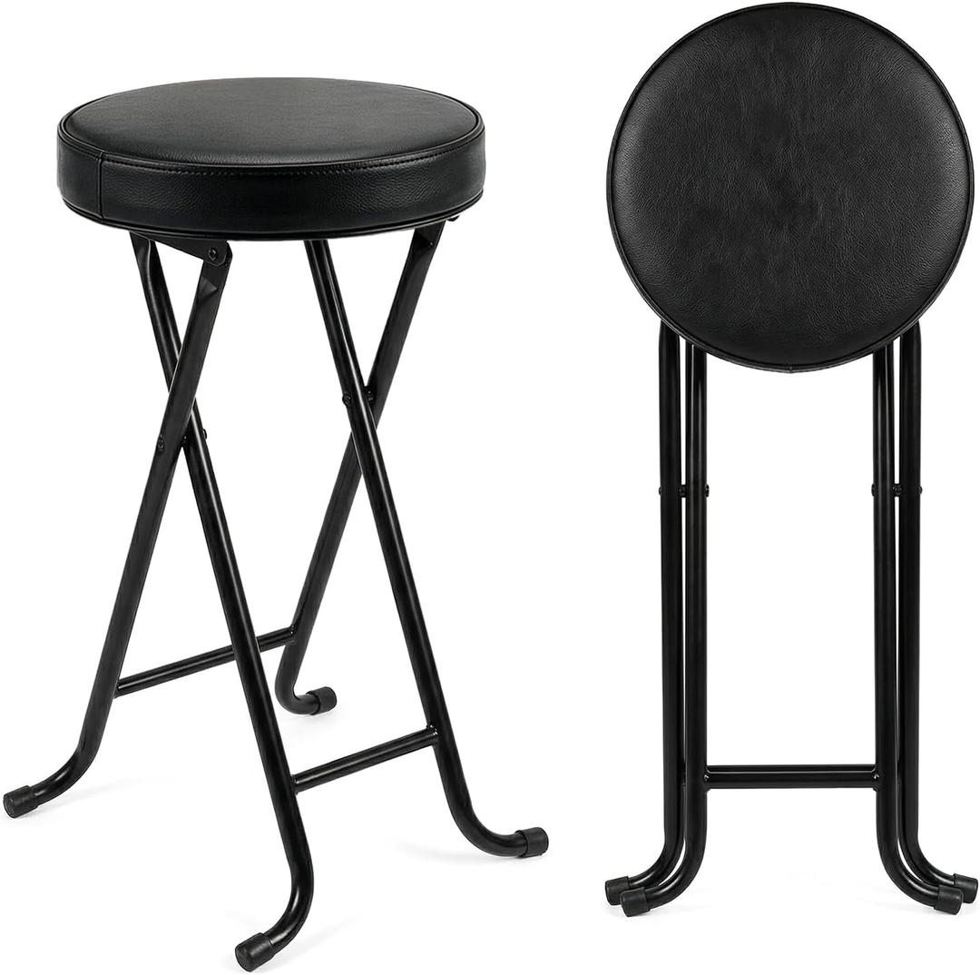 Folding Stool,24 Inch Portable Folding Bar Stool Chair,Foldable Collapsible High Stools with Handle for Adults Kitchen Island,Black,1Pcs
