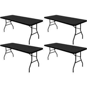 4 Pack Picnic Table Cover Fitted Elastic Tablecloth for 6 Foot Rectangle Tables Waterproof Stretch Washable Folding Indoor and Outdoor Spandex Table Cloth for Parties Camping (Black,30" x 72")