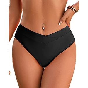Fanuerg Women's Bikini Bottom Cross V Cut Front Swimsuit Full Coverage Bathing Suit Bottoms, L
