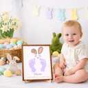 5 x Easter Bunny Footprints, Baby First Easter, Newborn Footprint Kit, Baby Keepsake, Some-Bunny Loves You, Framed Gift for New Mom, Nursery Decor, Infant Memory DIY Footprint Art Display (Wood Brown)