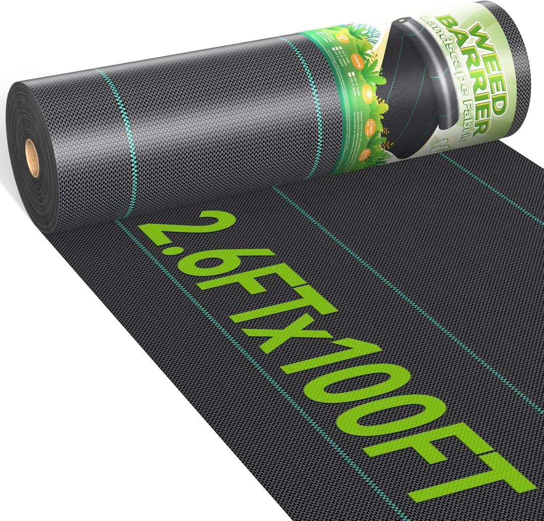 2.6ftx100ft Weed Barrier Landscape 3.2oz Fabric Heavy Duty, Woven Weed Control Cloth, Woven Geotextile Fabric for Underlayment, Gardening Ground, Commercial Driveway Weed Block Cover Mat