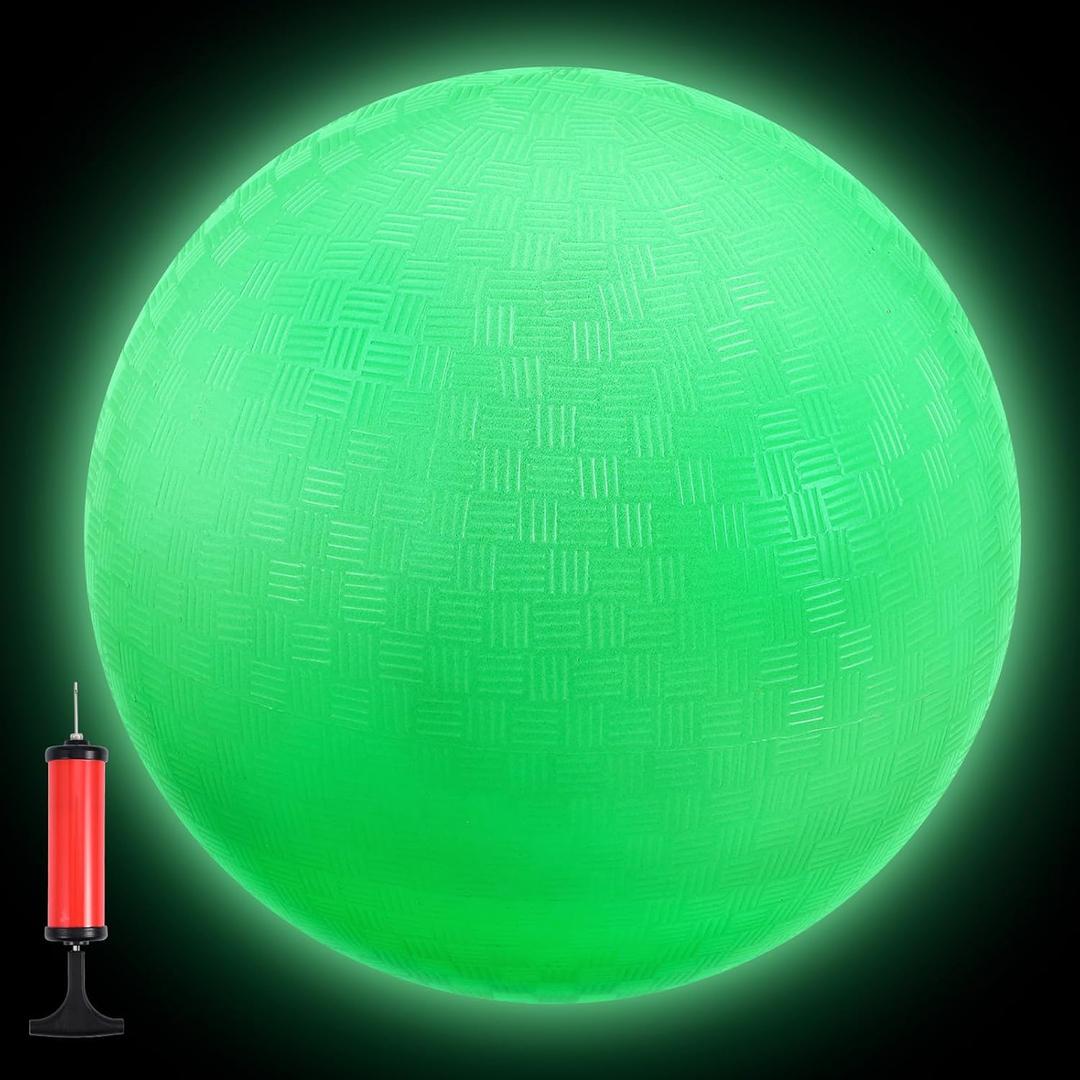 Hiboom 8.5 Inches Glow in The Dark Kickballs Dodgeballs Light up Playground Ball Bouncy Balls with Pump for Kids Adults Playground School Backyard Game