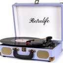 Vinyl Record Player 3-Speed Bluetooth Suitcase Portable Belt-Driven Record Player with Built-in Speakers RCA Line Out AUX in Headphone Jack Vintage Turntable Purple