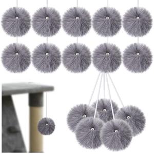 Simgoing 13 Pack Interactive Cats Toy Replacement Balls for Cat Trees Tower Kitty Dangling Toy with Bell Rope Kitten Scratching Post Tree Tower Ball for Indoor Kitten(Gray)