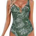 BMJL Women's Tummy Control Swimsuits Ruched Slimming One Piece Bathing Suit Deep V Neck Swimsuit.M