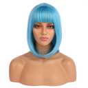 ENilecor Short Bob Hair Wigs 12" Straight with Flat Bangs Synthetic Colorful Cosplay Daily Party Wig for Women Natural As Real Hair+ Free Wig Cap (Blue)