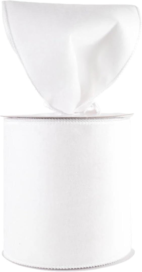 Meseey Velvet Wired Edge Ribbon, 4 Inch Width, Christmas Gift Wrapping Ribbon, Waterproof for Wreath DIY Crafts (White, 10 Yards)