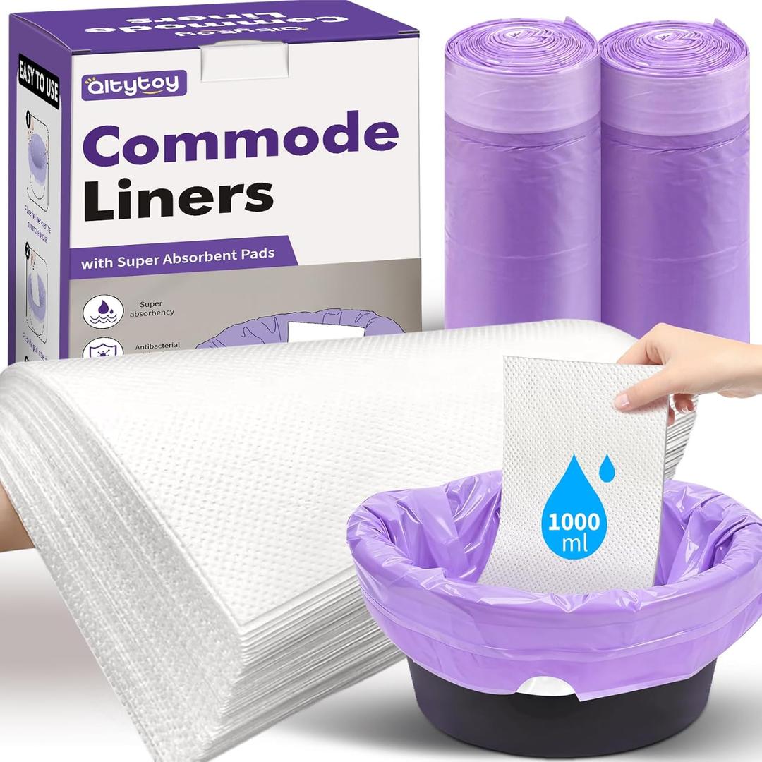 Commode Liners with Absorbent Pads,60 Commode Bags+60 Powerful Absorbent Pads,Scented Portable Toilet Bags Potty Chair Liners Fits All Bedside Potty Chair,Bedpan,Leak-Proof &Odor-Free,No Mess