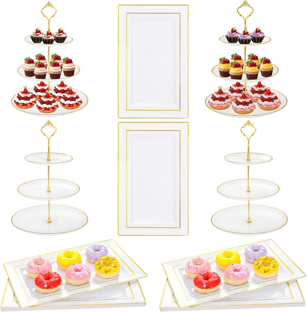 Supernal 3 Tier Cupcake Stands, 6pcs Plastic Trays, 4Pack Cupcake Dessert Stand, Party Tray Set, Cake Platters Includes 6 pcs Pastry Tray,4 pcs Round Cake Trays