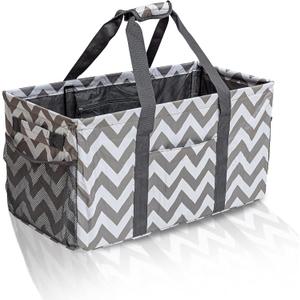 Extra Large Utility Tote Bag, Reusable Grocery Bags Foldable,Upgraded Metal Frame, With Sturdy Handles Reinforced Bottom Heavy Duty Oxford Fabric Moving Shopping Bags, Grey and White Ripples