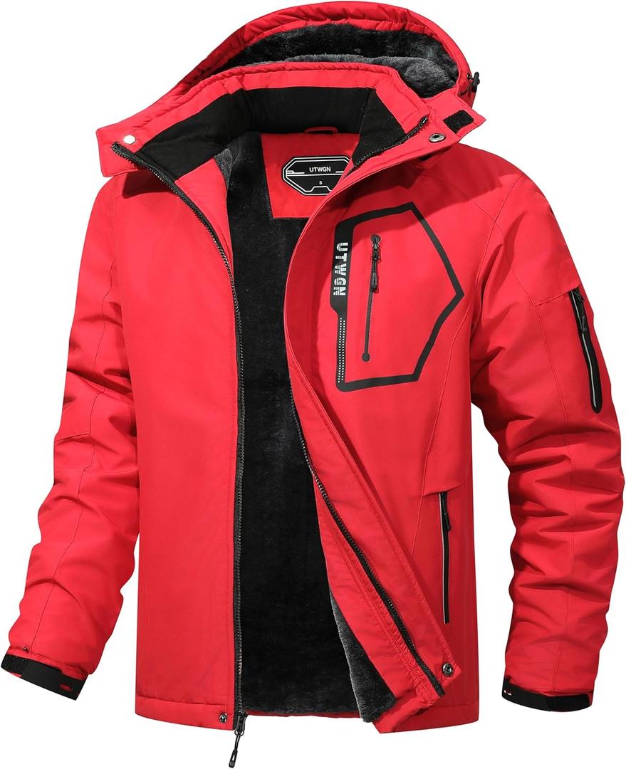 Men's Ski Jacket Winter Warm Snow Coat Waterproof Windbreaker Hooded Work Outerwear Snowboarding Jackets (Medium, Red)