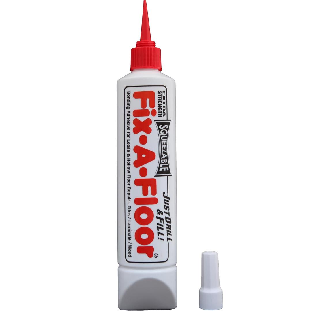 The Original Fix-A-Floor Squeezy All-in-One Repair Adhesive for Loose, Hollow, Creaky Tiles & Wood. Just Drill & Fill! Easy Squeezy! Made in The USA!