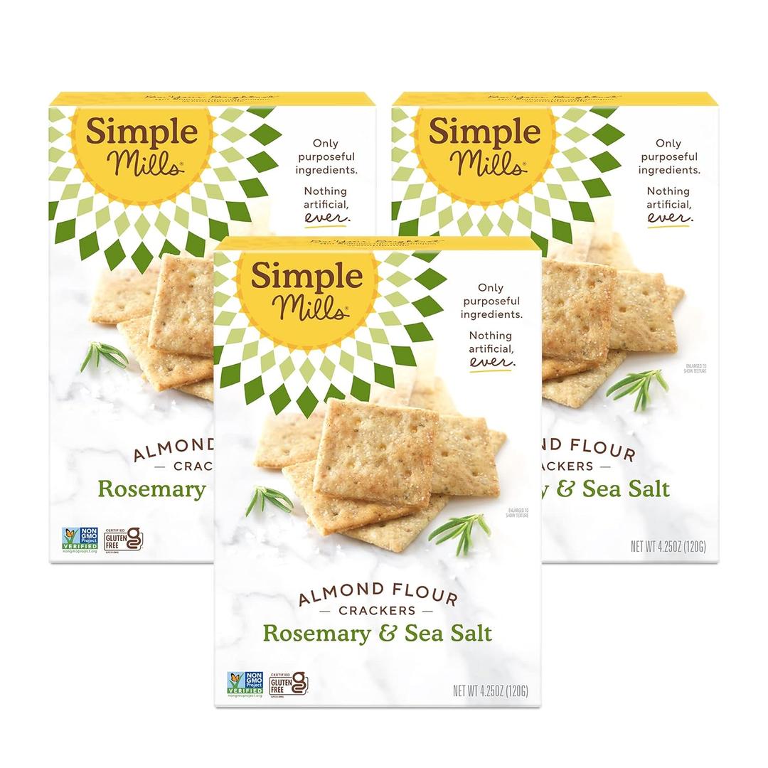 Simple Mills Almond Flour Crackers, Rosemary & Sea Salt, 4.25 oz, 3 count, BB 9/30/2025