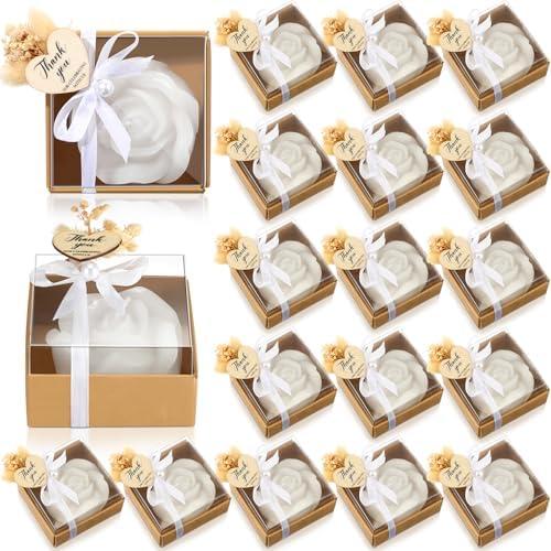 Threlaco 24 Sets Wedding Rose Candles Favor Bulk Bridal Shower Gifts for Guest Thank You Souvenirs Wedding Candle Favors for Baby Shower Party Engagement Wedding Banquet Gift