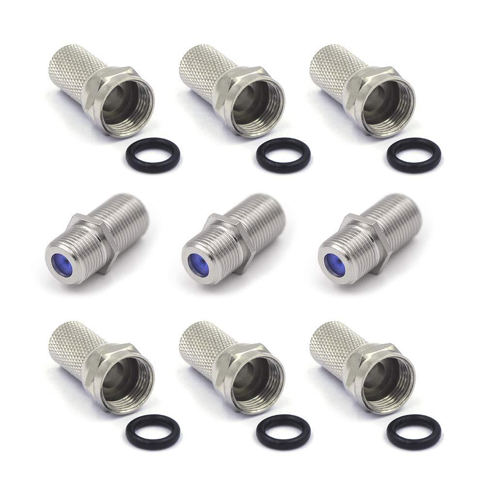 VCE Coaxial Cable Connector with Combined Format, 3GHz Nickel Plated Coax Coupler Kit for Coaxial Cable Extension, TV, Satellite Antenna, 6 + 3 Packs