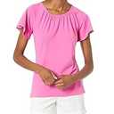 Amazon Essentials Women's Classic Fit Cape Sleeve Open Crewneck T-Shirt, Bright Pink, Small